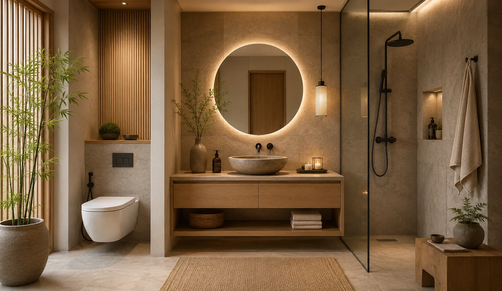 Japandi Bathroom Interior Design Bangladesh