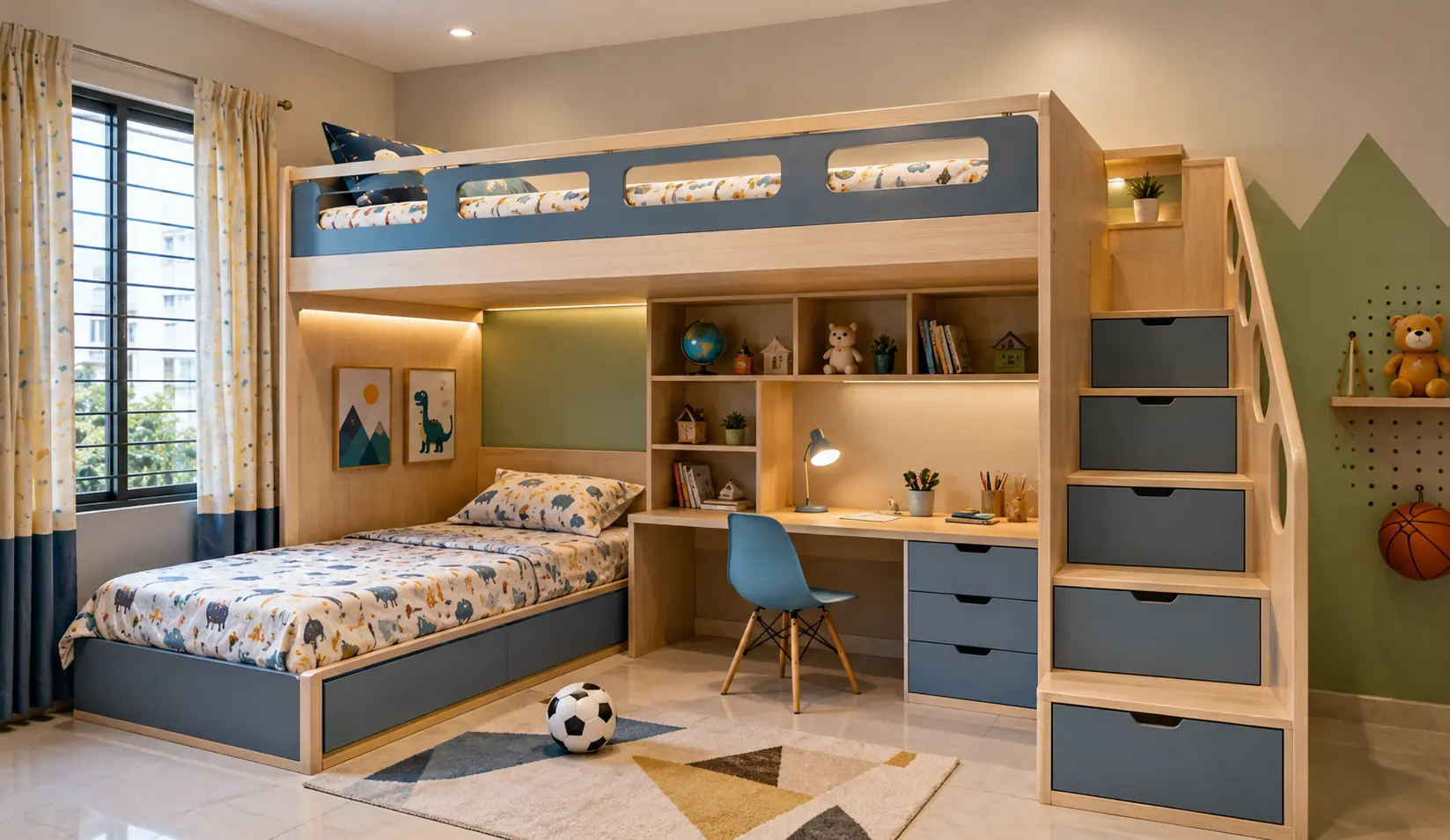 Bunk Bed Kids Room Design Bangladesh, Cozy children's room with bunk bed