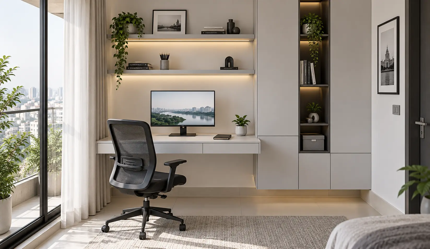 Modern Minimalist Home Office Workstation Interior Design Bangladesh
