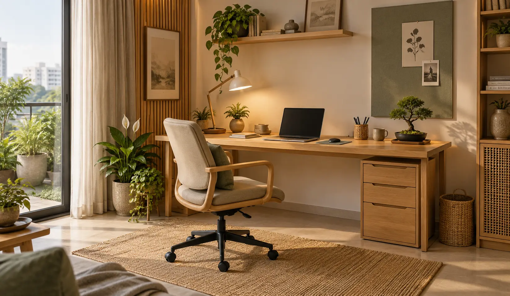 Japandi Home Office Workstation Interior Design Bangladesh