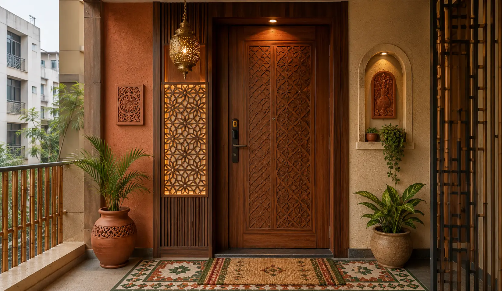 Bangladeshi Fusion Entrance Outside Flat Interior Design Bangladesh