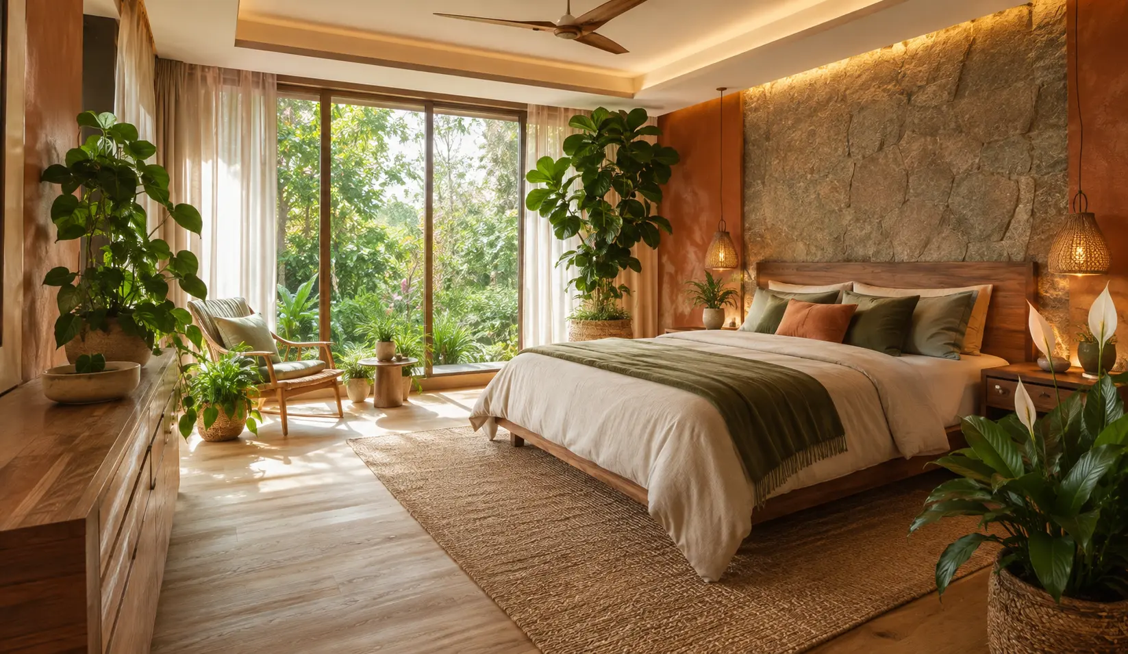 Biophilic Nature-Inspired Master Bedroom Interior Design Bangladesh