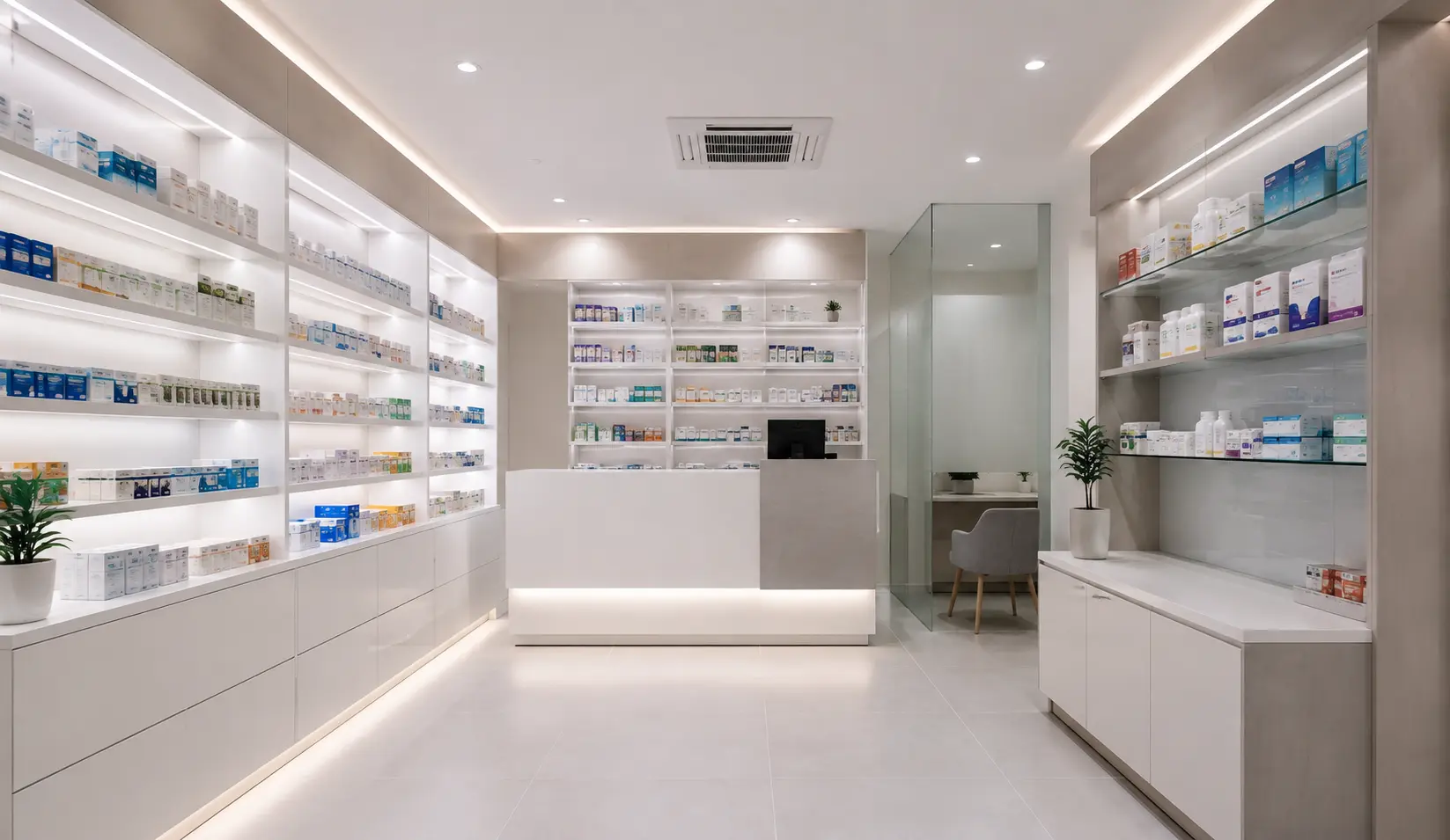 Modern Minimalist Pharmacy Interior Design Bangladesh