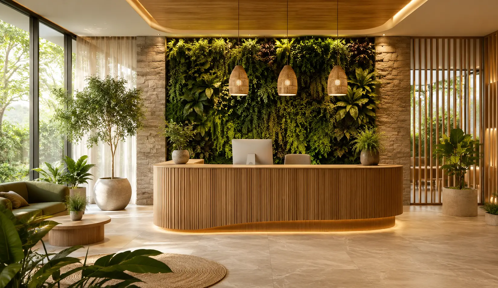 Biophilic Nature-Inspired Reception Interior Design Bangladesh